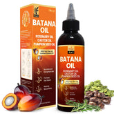 Okaga Batana Oil bottle pour for scalp nourishment and hair shine.