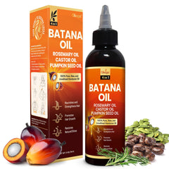 Okaga Batana Oil bottle pour for scalp nourishment and hair shine.