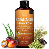 Okaga Batana Oil Shampoo bottle with citrus scent promotes gentle cleansing for daily use.