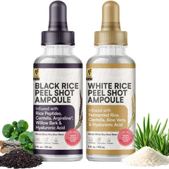 Okaga White Rice Peel Shot ampoule for daily renewal and hydration.