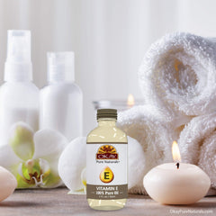 OKAY Vitamin E Oil on skin moisturizes and soothes dryness.