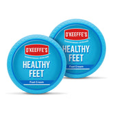O'Keeffe's Healthy Feet twin pack opened, rich daily moisturizer for dry feet.
