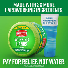 O'Keeffe's Working Hands label detail highlights unscented, fragrance-free formula.