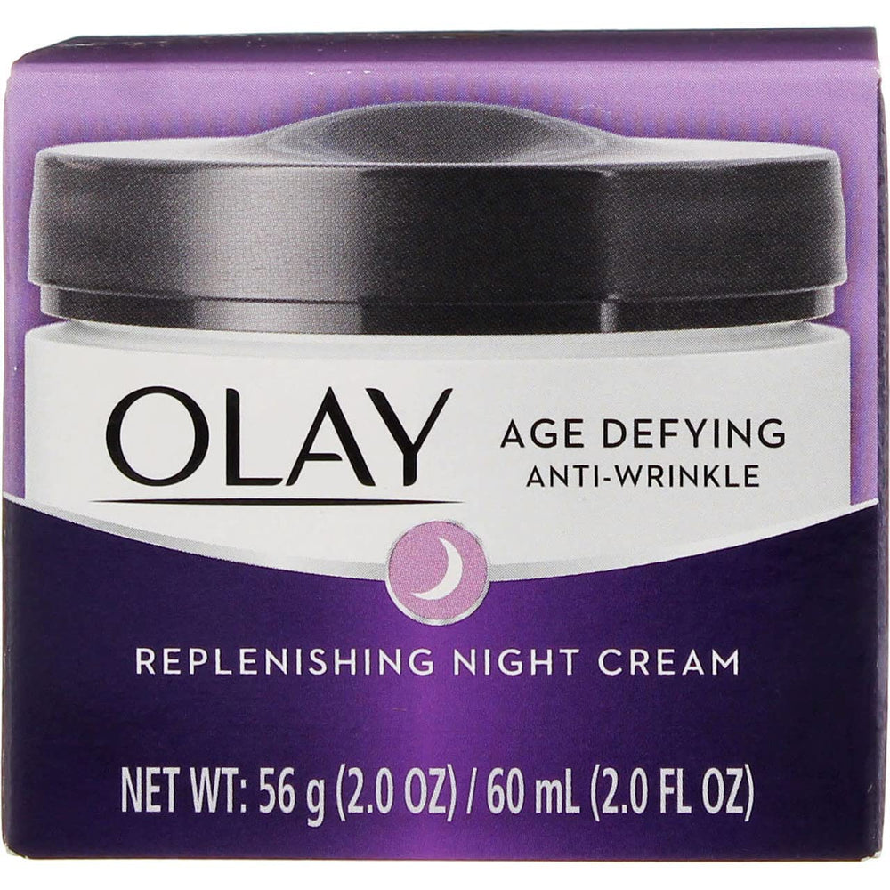 Olay anti-wrinkle night cream 2oz jar delivering overnight hydration for smoother skin.