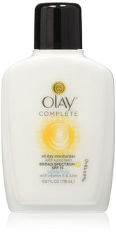 OLAY Complete All Day Moisturizer SPF 15 bottle front, ideal for sensitive skin protection.