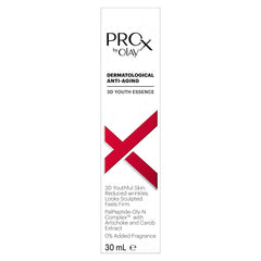 Olay ProX 3D Youth Essence bottle on a bathroom shelf for hydration.