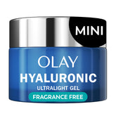Olay Regenerist Hyaluronic and Peptide 24 gel jar close-up, fragrance-free hydration.