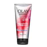 Olay Regenerist Regenerating Cream Cleanser bottle close-up showing deep-clean action for daily skincare.