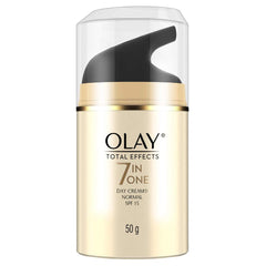 Olay Total Effects 7-in-1 Day Cream jar front with SPF 15 for daily hydration.