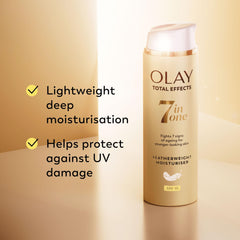 Olay Total Effects moisturizer SPF 15 pump shows easy application and quick absorption.