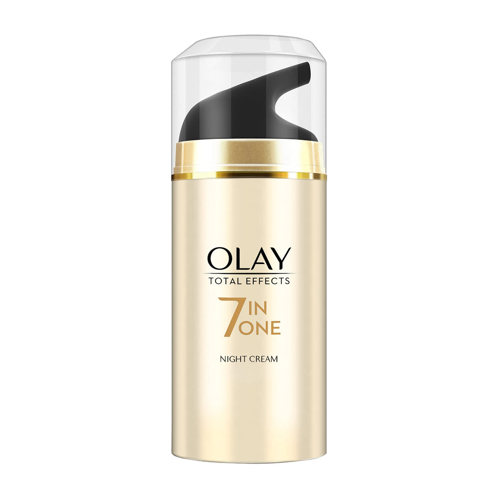 Olay Total Effects night firming cream bottle for overnight firming benefits.