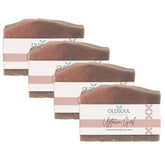 Old Soul Soap Uptown Girl bar close-up with lavender and peppermint swirls for soothing aroma.