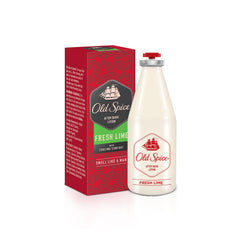Old Spice Fresh Lime after shave lotion bottle front offers cooling post-shave feel.