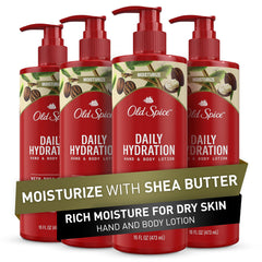 Old Spice Daily Hydration Hand & Body Lotion pump bottle showing easy application for all-day moisture