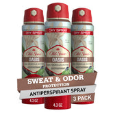 Old Spice dry spray antiperspirant pack of 3 with vanilla and argan oil for all-day freshness.