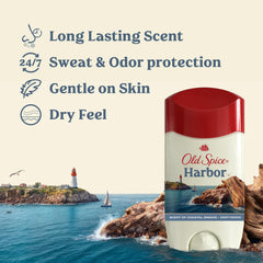 Old Spice Harbor antiperspirant coverage for 48-hour odor protection on active days.