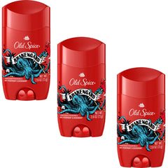 Old Spice Krakengard deodorant 3-pack bottle closeup shows a bold scent for all-day freshness.