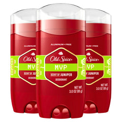 Old Spice MVP deodorant displaying cedarwood, rosewood, and sandalwood scent with long-lasting odor protection.