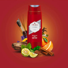 Label detail showing 250ml Old Spice scent and design