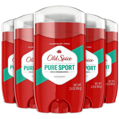 Old Spice Pure Sport deodorant pack of five sticks provides all-day odor protection.