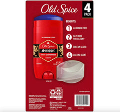 Old Spice Swagger 4-pack box highlighted for ongoing, unisex scent and protection.