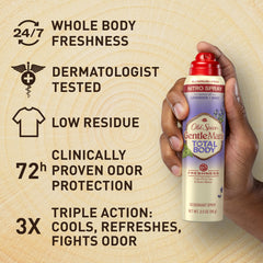 Old Spice Total Body Deodorant spray-action demonstrates easy, contactless application