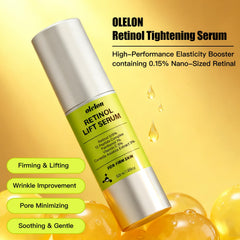 OLELON Retinol Shot highlighting 12-peptide complex for firmer-looking skin.