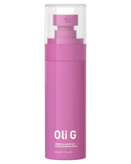 Oli G Bond-Repair Spray bottle close-up highlighting peptide protection for hair.