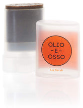 OLIO E OSSO lip scrub tube close-up showing textured formula for smoother lips