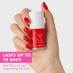 Olive & June brush stroke evenly distributes polish for smooth, streak-free coverage.