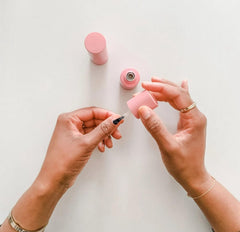 Olive & June Nail Strengthener in use for quick-drying, salon-like appearance.