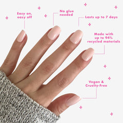 Finish shot of Olive & June tutu pastel pink nails for Valentine’s Day style.