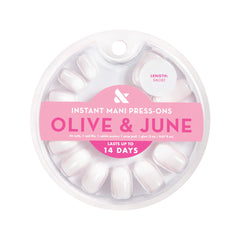Close-up of Olive & June realistic press-on nails showing natural curve and shine