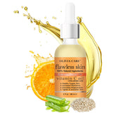 Olivia Care vitamin C + hyaluronic acid oil bottle offers daily hydration and brightness.