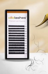OLLOLASHES bottom lash extensions in J curl for precise 0.05mm application and clean results.