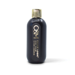 Close-up of the O&M Frizzy Logic Serum label