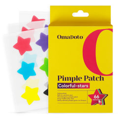 OMADOTO Star Pimple Patches with colorful star designs cover blemishes.