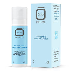 OMIC Skincare 7.5% cysteamine triple cream bottle, suggesting brighter, more even skin tone.