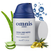 Omnis Uomo face cream retinol hyaluronic acid on skin for a refreshed, smoother appearance.