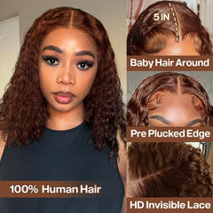 Omswet Curly BOB wig close-up of 5x5 HD lace closure for a seamless part