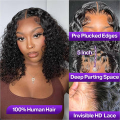 omswet deep wave bob wig showing natural texture with heat-friendly virgin hair