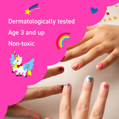 Omy unicorn nail stickers are non-toxic and safe for ages 3 and up.