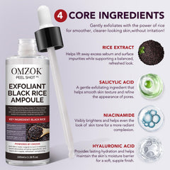 OMZOK Rice extract serum on skin, hinting at smoothing benefits