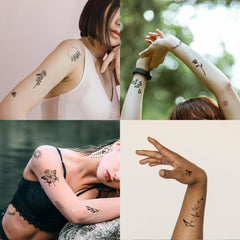 One Grace bird tattoo adds a subtle winged accent for events or photos.