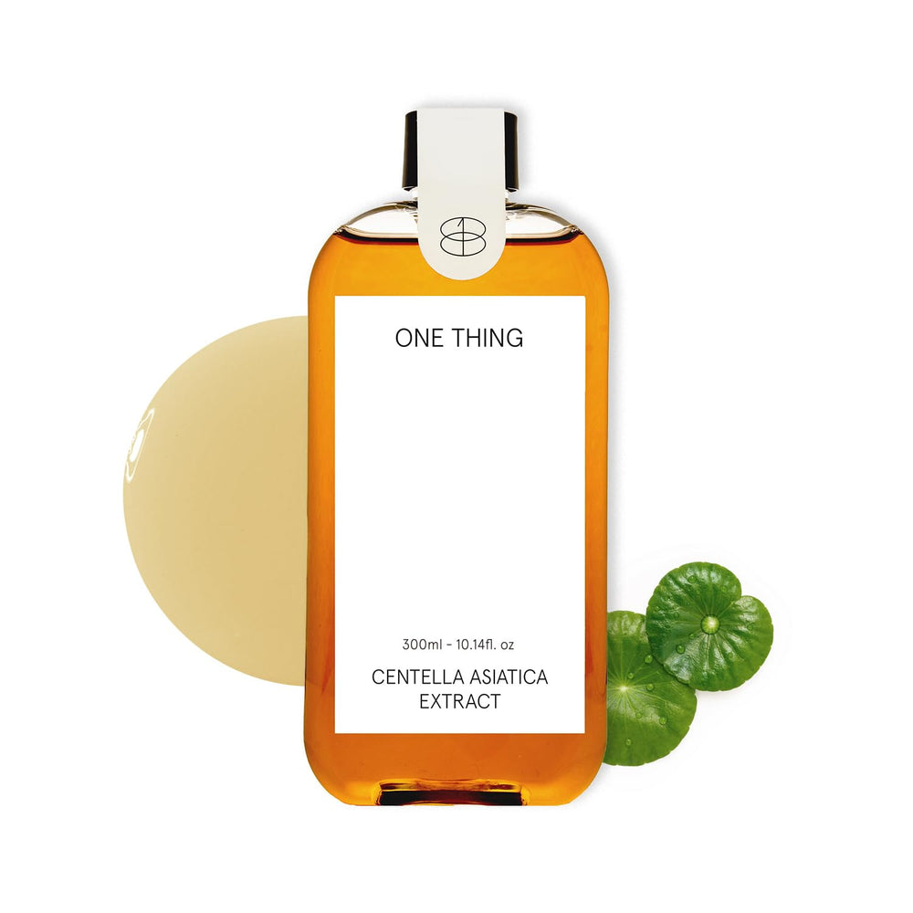 ONE THING Centella Toner bottle front shows a soothing skincare ritual.