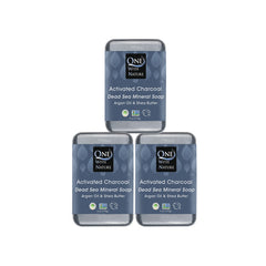 One With Nature charcoal soap packaging display highlighting the 3-pack value.