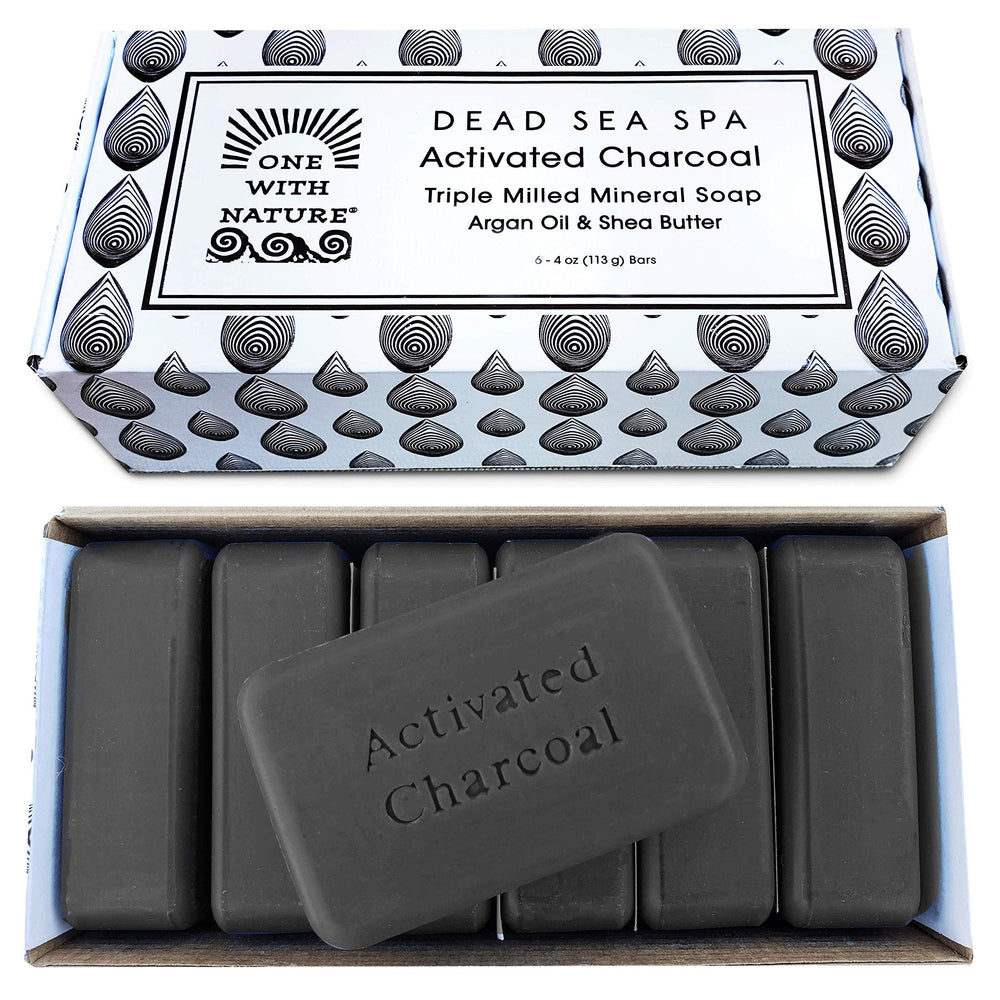 One With Nature charcoal soap pack front view for daily cleansing and gifting.