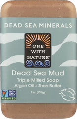 One With Nature Dead Sea Mud Soap bar provides mineral-rich cleansing for refreshed skin.