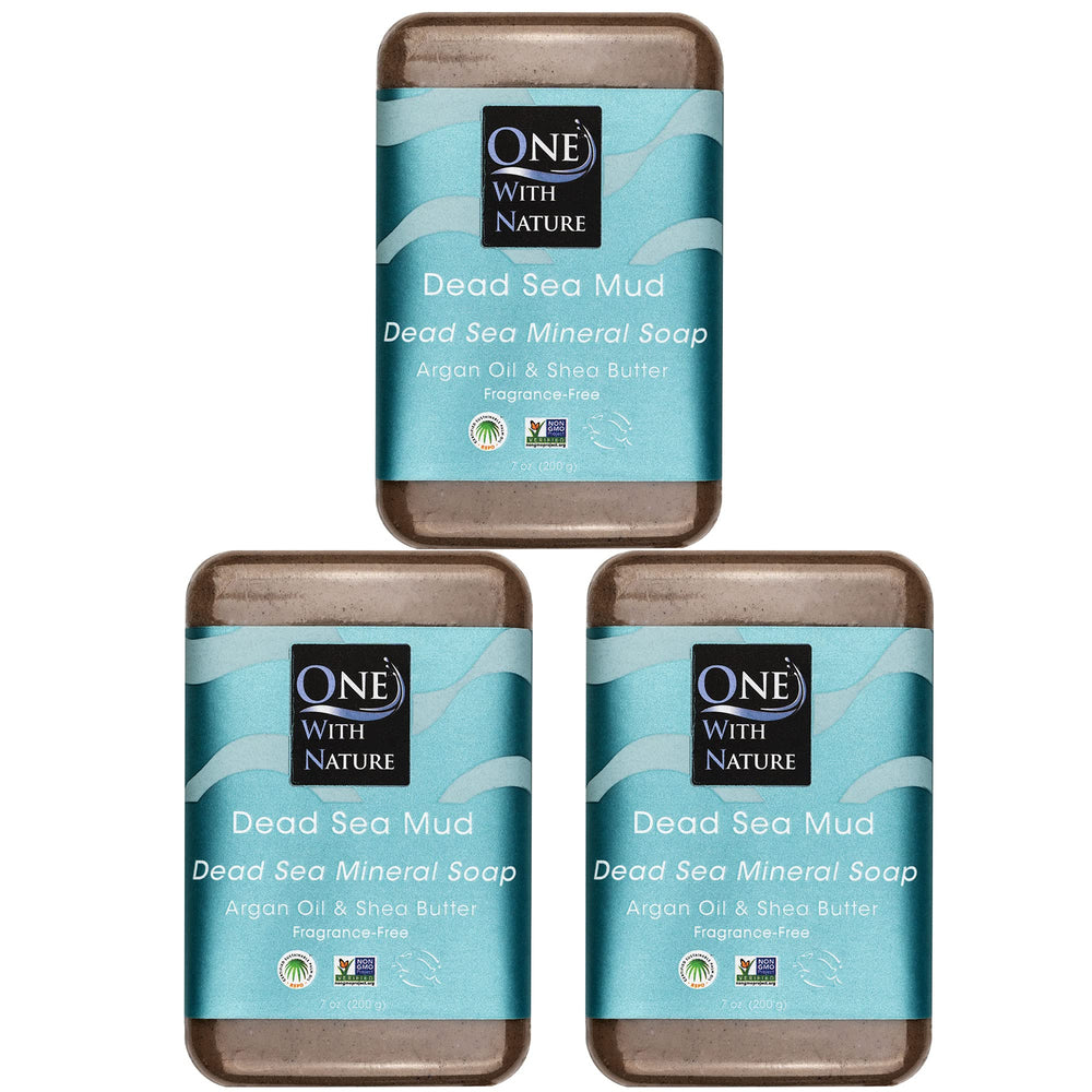 One With Nature Dead Sea Mud Soap Bar closeup showing texture for gentle exfoliation.