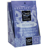One With Nature Dead Sea Salt Lavender six pack shown for spa like baths.